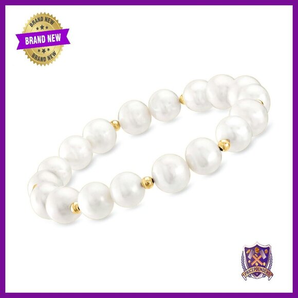 Jewelry - 9-10mm Cultured Pearl Stretch Bracelet 14kt Yellow Gold 7in